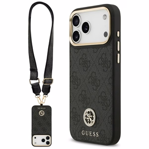 Guess 4G Strass Logo & Big Strap Metal Buttons Magnetinis dėklas iPhone 17 Pro Max - juodas