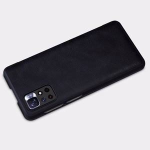 Nillkin Qin dėklas Xiaomi Redmi Note 11T 5G / Note 11S 5G / Note 11 5G (Kinija) / Poco M4 Pro 5G kameros dangtelis dėklas atverčiamas dėklas rudas