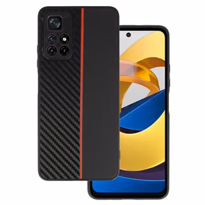 Tel Protect CARBON Case for Xiaomi Redmi Note 11 5G/Note 11S 5G/Poco M4 Pro 5G Black with Red Stripe
