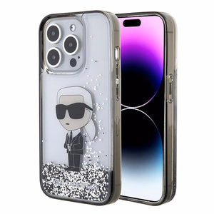 Karl Lagerfeld Liquid Glitter Ikonik dėklas telefonui iPhone 15 Pro - skaidrus