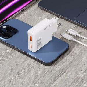 GaN Dudao A30EUT 30W USB-A / USB-C sieninis įkroviklis + USB-C - USB-C kabelis - baltas