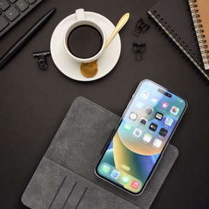 Universali knygos dėklas dydis S iPhone 12 / 13 / SAMSUNG S6 / A5 2016 / XCOVER 4 / S22 / HUAWEI P8 2017 juodas