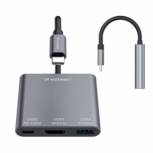 Wozinsky WHCH-01 USB-C PD 100W HDMI 4K@30Hz USB-A 10Gbps хаб - серый