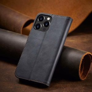 Magnet Fancy Case dėklas iPhone 14 Pro su flip dangčiu, pinigine ir stovu - juodos spalvos