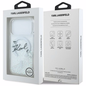 Karl Lagerfeld Liquid Glitter Karl Script Logo MagSafe Dėklas for iPhone 17 Pro - Clear