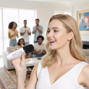 Blavec nešiojamas Bluetooth garsiakalbis WS-07 Karaoke Party 5W su 2 mikrofonais baltas