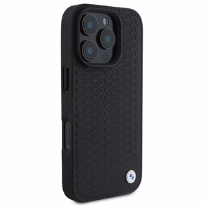 BMW Signature Leather Diamond Metal Logo MagSafe Чехол для iPhone 16 Pro Max - чёрный