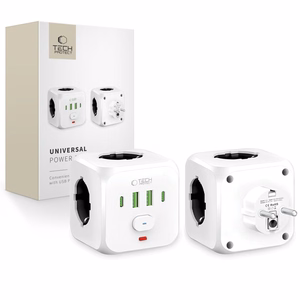 Tech-Protect PCL3x4 ilgintuvas, 2x USB-A, 2x USB-C, 3x AC Schuko tipo - baltas