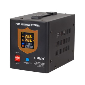 KEMOT PROsinus-500 rezervinis maitinimo šaltinis, grynos sinusoidės keitiklis su įkrovimo funkcija, 12 V/230 V, 500 VA/300 W, juodas