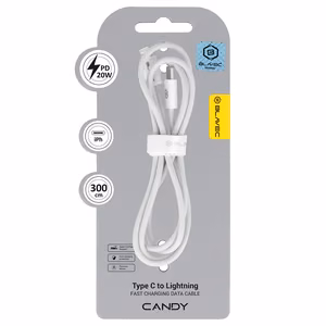 Blavec Kabelis Candy pintas - Type C į Lightning - PD 20W 2,4A 3 metrai Apple CarPlay (CCA-CL24W30) balta