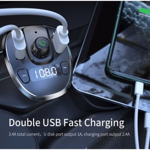 Automobilinis įkroviklis Essager Dynamic sidabrinis (įkroviklis / FM siųstuvas / USB atmintis / laisvų rankų įranga)