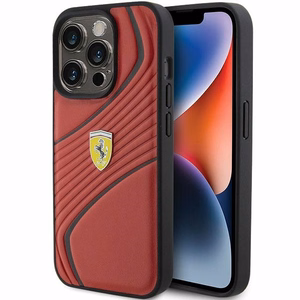 Ferrari Twist Metal Logo dėklas telefonui iPhone 15 Pro - raudonas