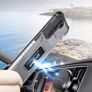 Crystal žiedinis dėklas šarvuotas hibridinis + magnetinis laikiklis Samsung Galaxy S22 + (S22 Plus) raudonas