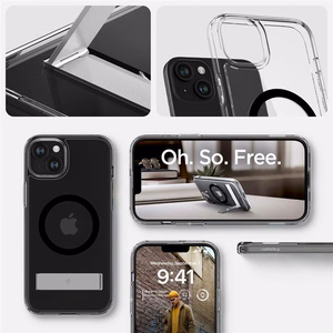 Spigen Ultra Hybrid S Magnetinis dėklas telefonui su stovu iPhone 15 - Juodas