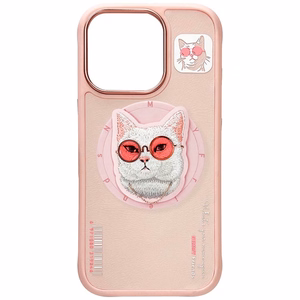 AmazingThing Nimmy Glasses Cool Cat MagSafe dėklas telefonui iPhone 16 Pro – rožinis