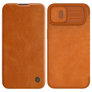 Nillkin Qin Leather Pro Case iPhone 14 Plus с защитой камеры флип-чехол коричневый