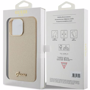 Guess Glitter Glossy Script Dėklas telefonui iPhone 15 Pro Max - auksinis