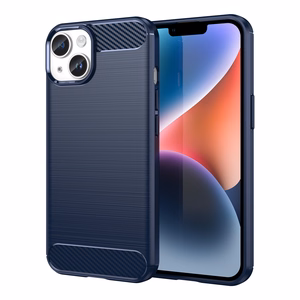 Carbon dėklas iPhone 14 Plus lankstus gelinis galinis dangtelis mėlynas