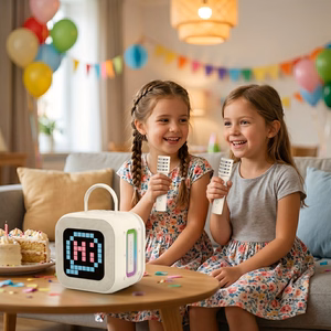 Blavec nešiojama Bluetooth garso kolonėlė WS-09 Karaoke Fun - 10W su 2 mikrofonais ir ekranu (WS09-2MBE) smėlio