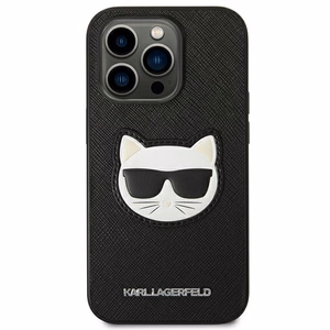 Karl Lagerfeld Saffiano Choupette Head Patch dėklas telefonui iPhone 14 Pro Max - juodas