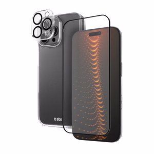 SBS set with D3O technology for iPhone 16 Pro Max - case + glass screen and camera protector - transparent