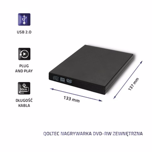 Qoltec 51858 Išorinis DVD-RW Įrašytuvas USB 2.0 Juodas