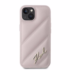 Karl Lagerfeld Diagonal Quilted Script dėklas telefonui iPhone 14 / 15 / 13 - rožinis