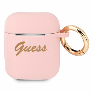 Guess GUA2SSSI AirPods dėklas rožinė/rožinė Silikonas Vintage Script