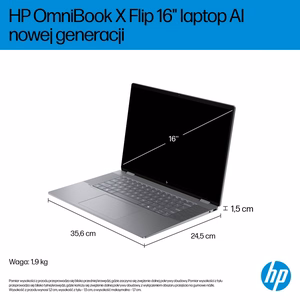 HP OmniBook X Flip 16-ar0016nw Ryzen AI 5 340 16.0" 2K Touch OLED IPS 16GB LPDDR5X SSD 1TB Radeon 840M Win11 sidabrinis nešiojamas kompiuteris