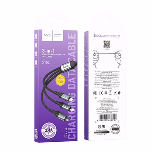 Cable 3in1 USB A to Lightning / Micro USB / USB C Hoco 2,4A 1 m X102 black