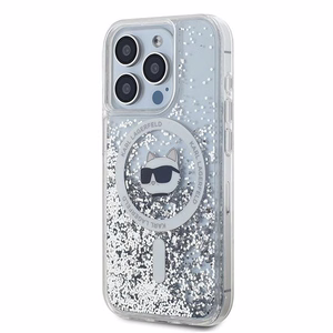 Karl Lagerfeld Skystas Blizgučiai Choupette galvos MagSafe dėklas iPhone 14 Pro - permatomas