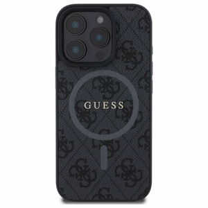 Чехол GUESS для iPhone 16 Pro Max совместимый с MagSafe GUHMP16XG4GFRK (PU 4G Ring Classic Logo) чёрный