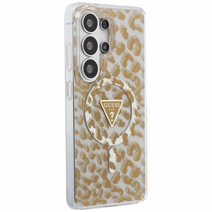 Guess чехол IML Leopard Print Triangle MagSafe для Samsung Galaxy S26 Ultra коричневый