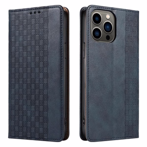Magnetinis dirželio dėklas telefonui iPhone 14 Pro su atverčiamu dangteliu, pinigine, mini dirželiu ir stovu, mėlynas