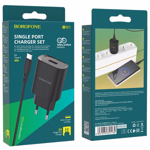 Borofone Sieninis įkroviklis BN1 Innovative - USB - 2,1A su USB į Type C juodas
