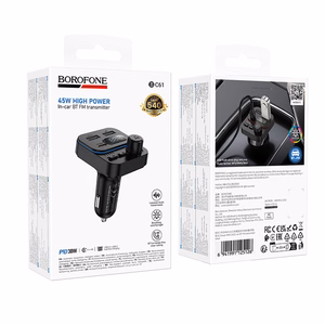 Borofone Transmitter FM BC61 Ocean MP3, Bluetooth - 2xUSB + Type C - PD 45W black
