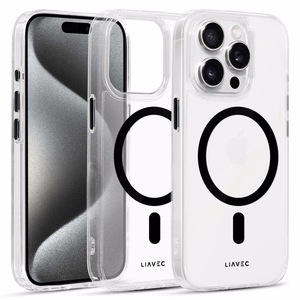 Liavec Blizgus Magnetinis Skaidrus dėklas telefonui Iphone 15 Pro Max juoda