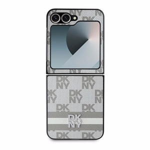 DKNY Checkered Pattern Printed Stripes Dėklas telefonui Samsung Galaxy Z Flip 6 - smėlinas