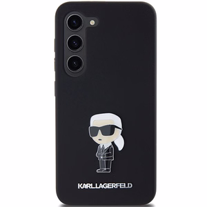 Karl Lagerfeld silikoninis Ikonik metalinis smeigtukas dėklas telefonui Samsung Galaxy S23+ - juodas