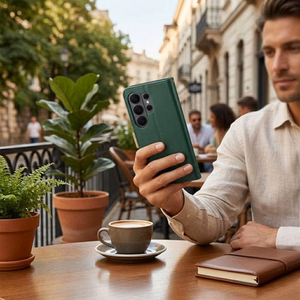 Atverčiamas dėklas Motorola G67 / G77 Split Book, žalias ir auksinis