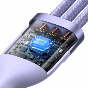 Baseus kabelis Flash Series II 3 in 1 - USB į Type C, Lightning, Micro USB - 100W 6A 1,2 metrai (CASS030005) violetinis