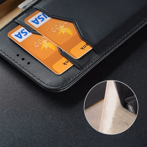 Dux Ducis Hivo odinis atverčiamas dėklas natūralios odos piniginė kortelėms ir dokumentams Samsung Galaxy S22 + (S22 Plus) juodas