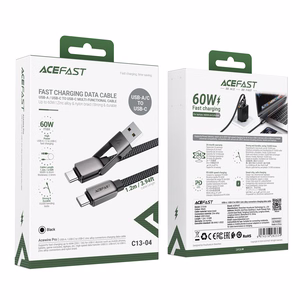 "Acefast" C13-04 USB-C - USB-A / USB-C kabelis 480Mb/s 3A 1,2 m - juodas