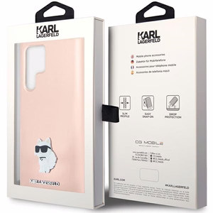 Karl Lagerfeld silikoninis Choupette metalinis smeigtukas dėklas telefonui Samsung Galaxy S23 Ultra - rožinis