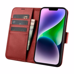 iCarer Piniginės dėklas 2in1 viršelis iPhone 14 Plus Anti-RFID odinis atverčiamas viršelis raudonas (WMI14220727-RD)