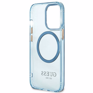 Guess Gold Outline permatomas Magnetinis MagSafe dėklas telefonui iPhone 13 Pro / iPhone 13 - mėlynas