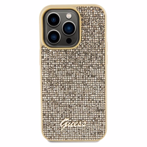 Guess Disco Metal Script dėklas telefonui iPhone 14 Pro - auksinis