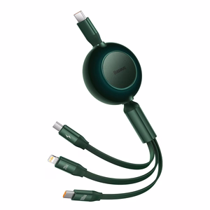 Kabelis Bright Mirror 2 3 in 1 - Type C į Micro USB, Lightning, Type C - 100W 1,1 metro (CAMJ010206) žalias
