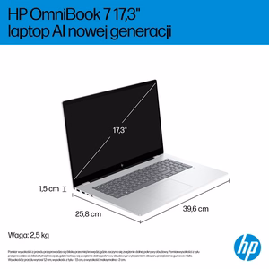 HP OmniBook 7 Next Gen AI 17-DC0073CL Copilot+ PC Intel Core Ultra 7 258V Nešiojamas kompiuteris 43.9 cm (17.3") Full HD Jutiklinis ekranas 32 GB LPDDR5x-SDRAM 1 TB SSD NVIDIA GeForce RTX 4050 Wi-Fi 6E (802.11ax) Windows 11 Home Silver New Repack/Repacked