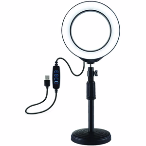 Кольцевая LED лампа 16cm с настольным креплением 18-28cm, USB